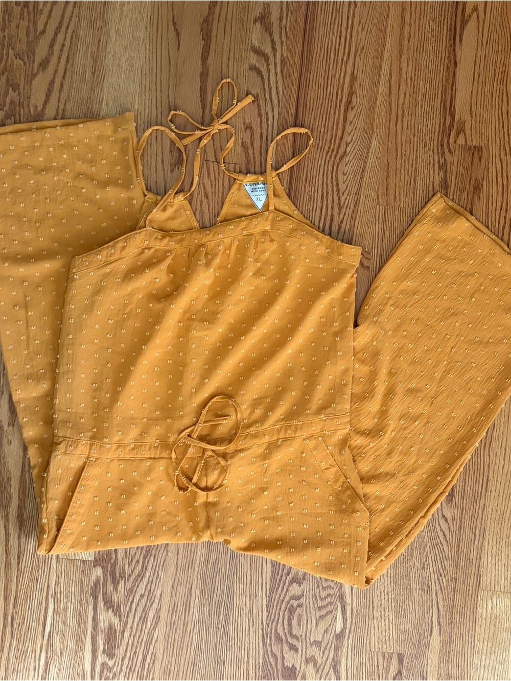 Mustard Yellow jumpsuit by Conrado Kimberly Swiss Dot Jumpsuit